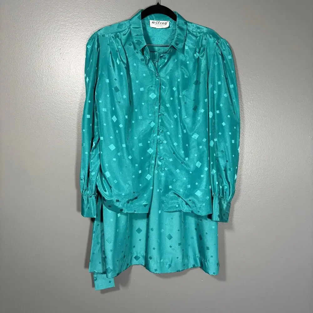 The Wilroy Traveller Vintage Women's 1970's Turquoise Top & Skirt Set - Size 16
